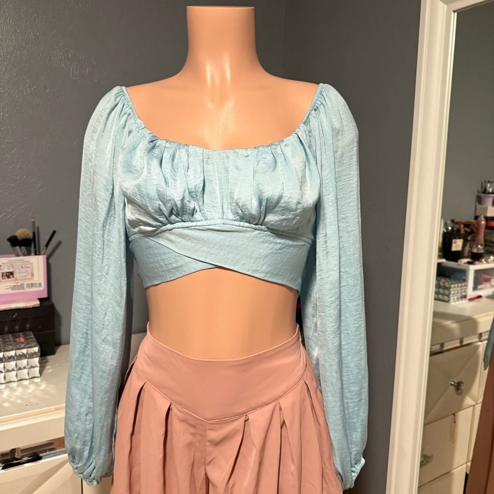 Windsor Sky Blue Women's Crop Blouse
